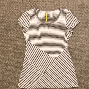 NWOT Lole Women’s Active Wear Top Size S White & Gray Striped Tunic Neck